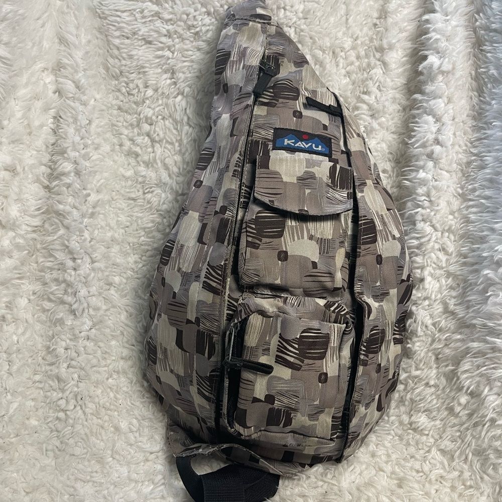 KAVU Rope Sling Bag Camouflage shades of gray.